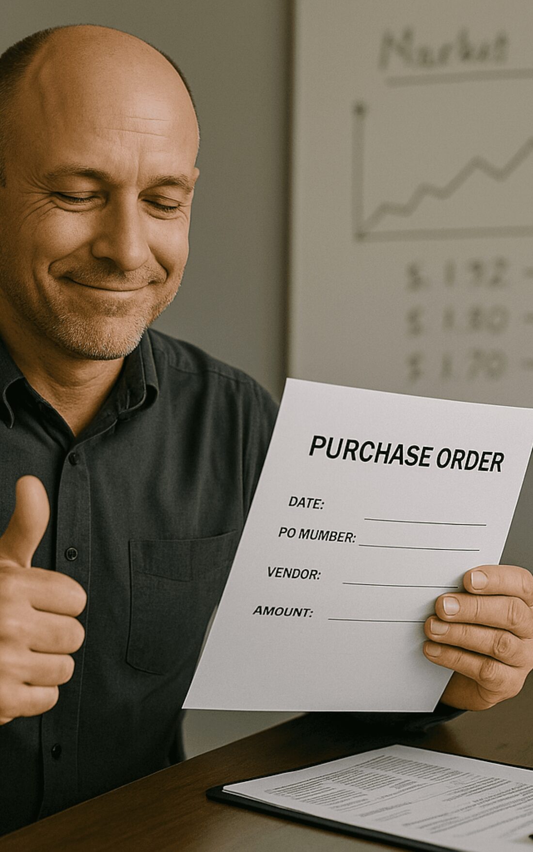 Seller holding a purchase order